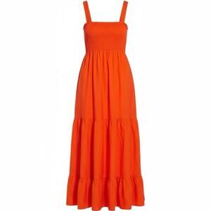 NWT ZARA Orange Smocked Tiered Midi Dress Summer Holiday Gift Ready Sz XXL